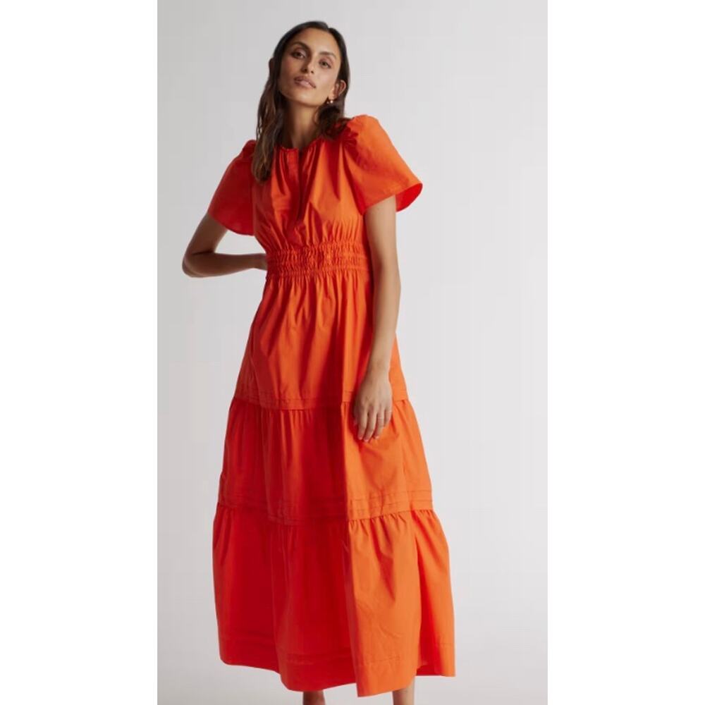 Quince Vibrant Orange Tiered Maxi Dress